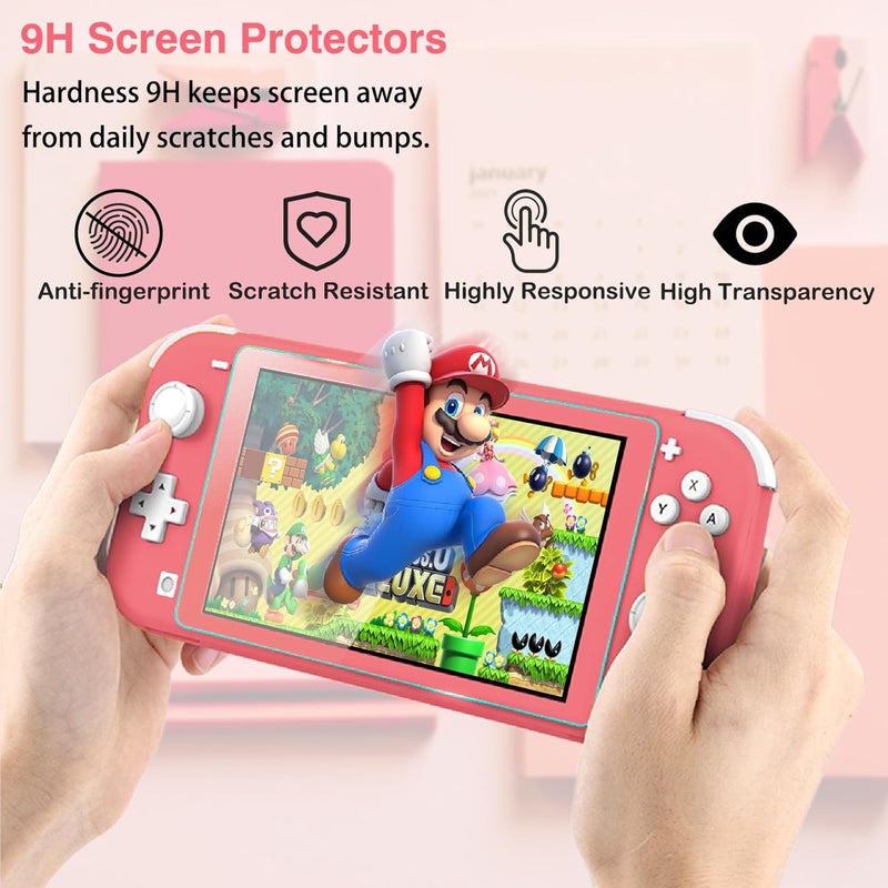 TIKOdirect Carrying Case for Nintendo Switch lite,Shockproof Portable Travel Bag with Large Storage, Glitter Galaxy cover, Screen Protectors, Cute Cat Claw Thumb Grips Caps, Coral - Image 5
